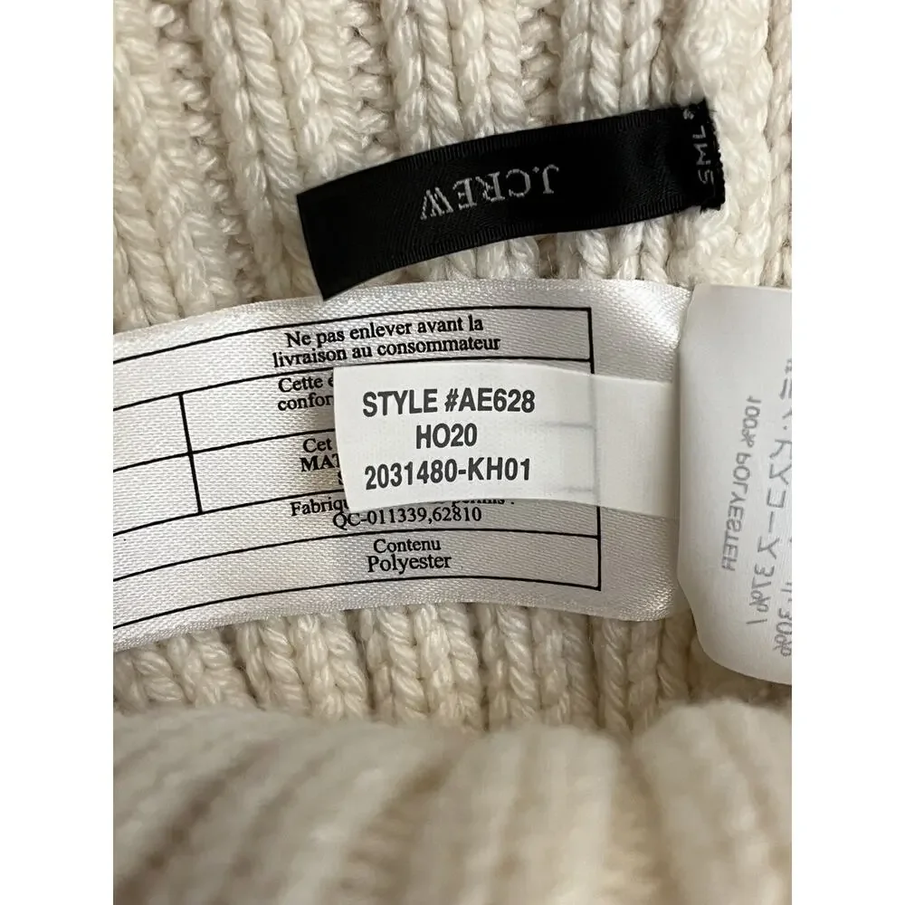 J CREW Hat Womens OS Ribbed Cuffed Pom-Pom Beanie NWOT Knit Cotton Ivory